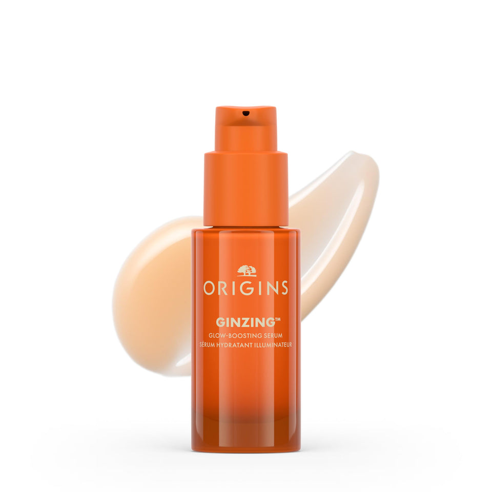 Origins GinZing bottle front view showing brightening serum benefits