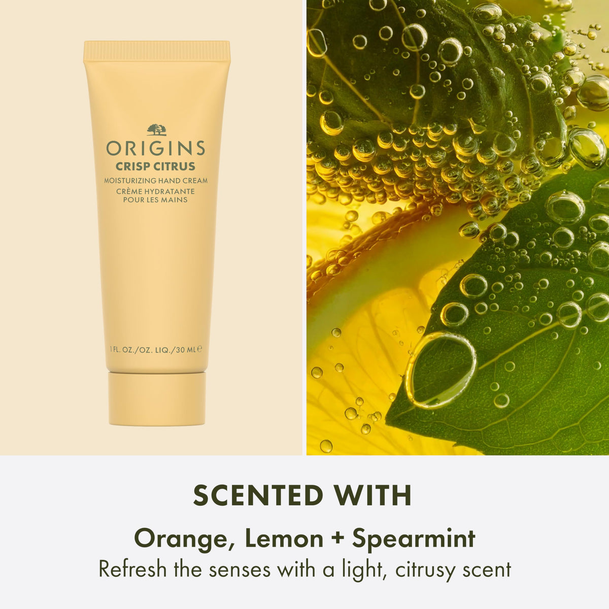 Origins applying hand cream to hands showing immediate softening and non-greasy finish