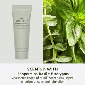 Origins ingredient label close-up showing meadowfoam seed oil and plant glycerin for conditioning