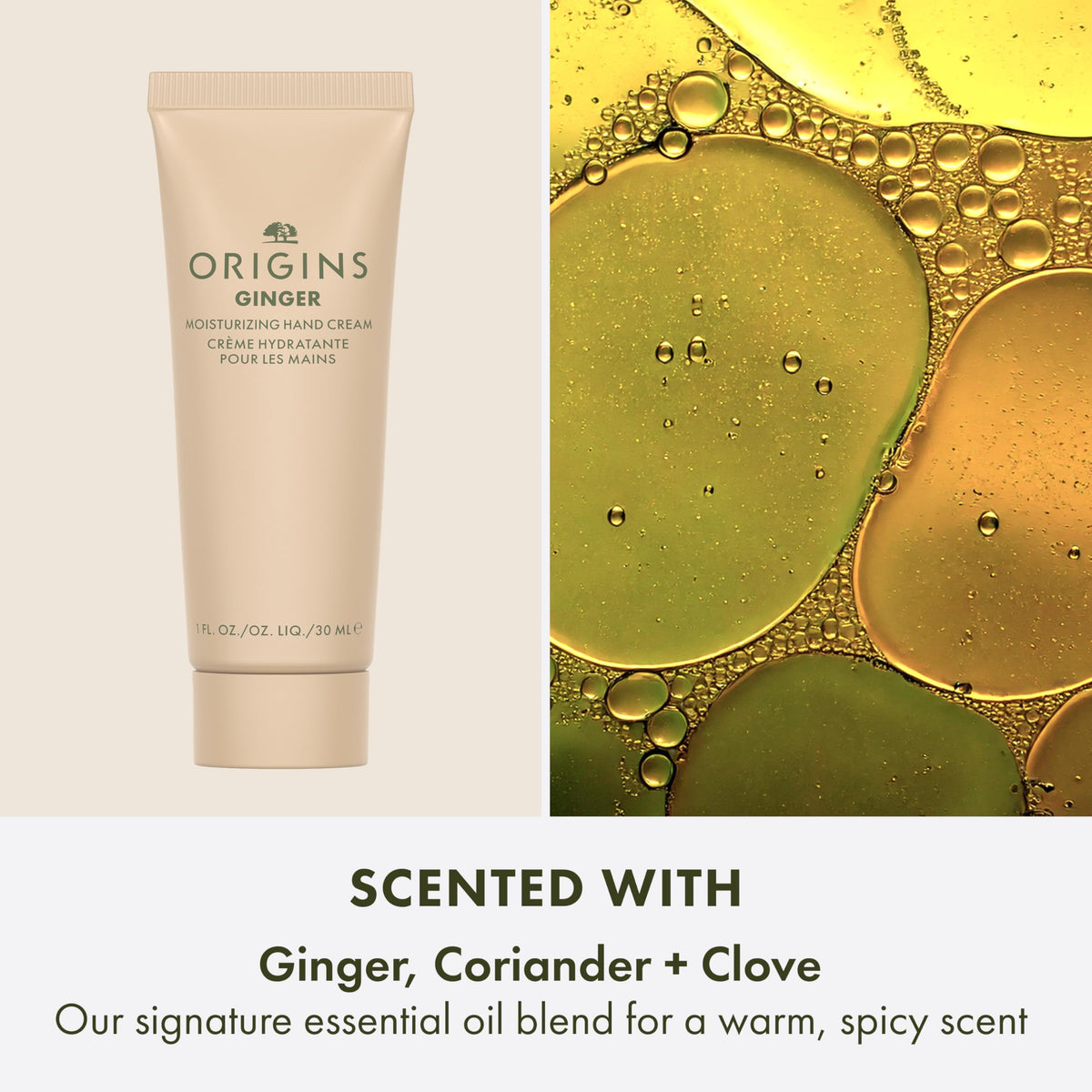 Origins Peace of Mind travel tube inside a handbag indicating on-the-go soothing and calm
