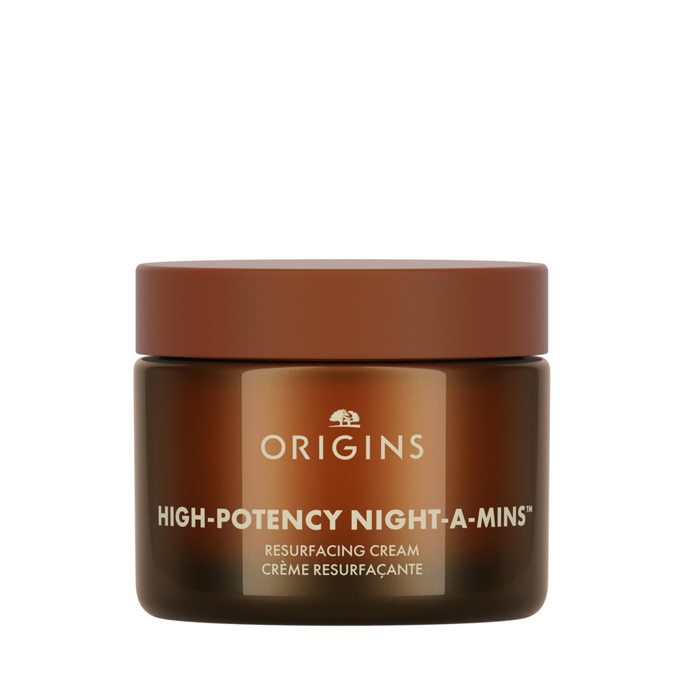 Origins jar front packaging showing label and 1.7 fl oz size, clear product identity benefit
