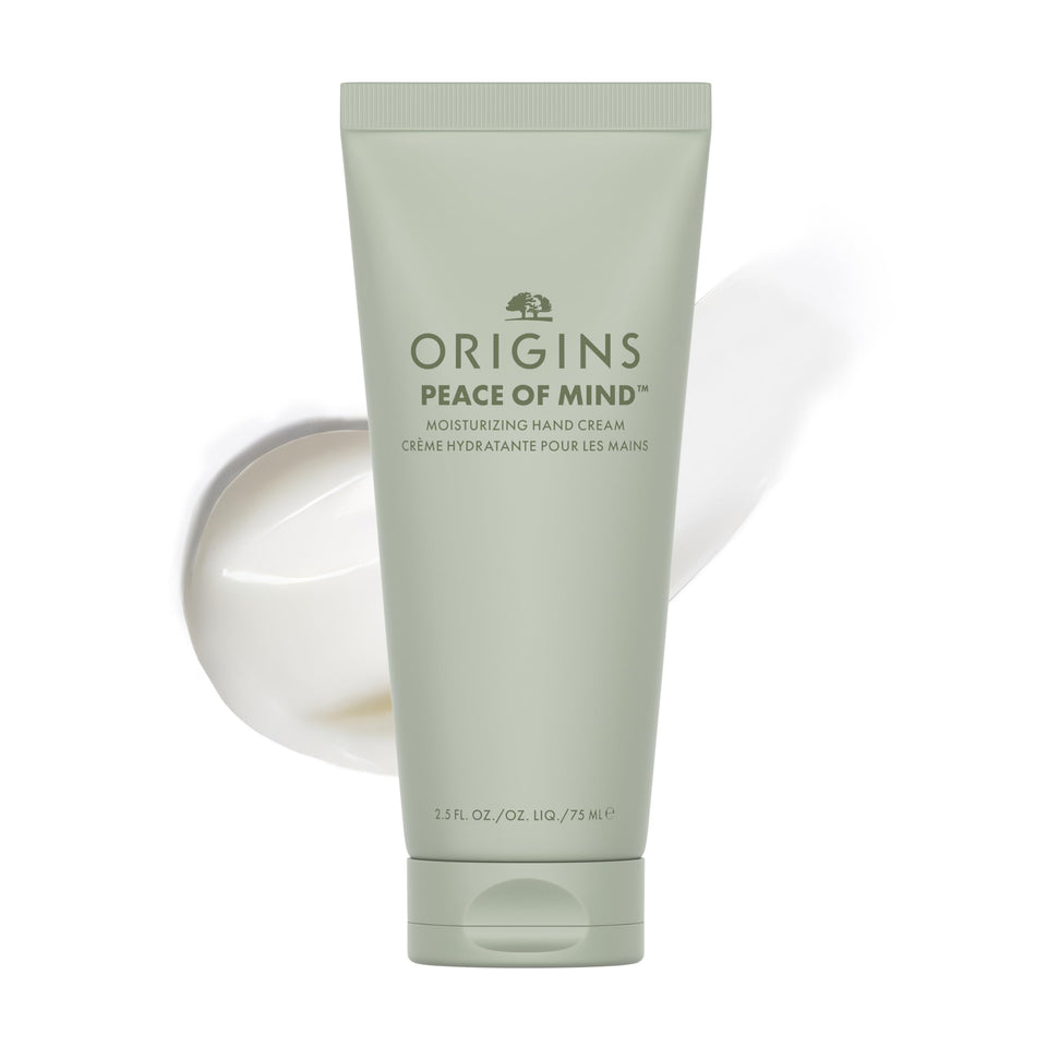 Origins front tube of Peace of Mind hand cream showing packaging and calming scent benefit