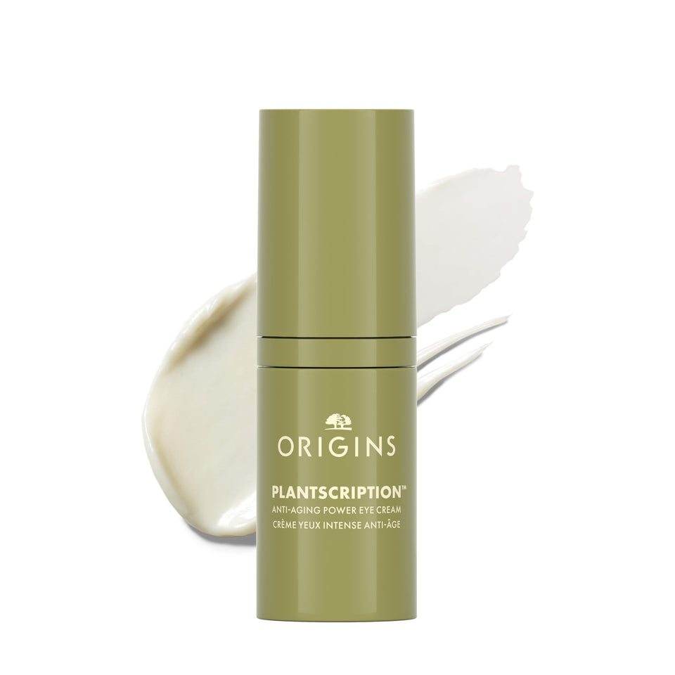 Origins Plantscription front packaging showing product and benefits for anti-aging