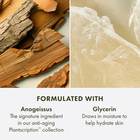 Origins Plantscription in hand showing 5 fl oz scale and travel-friendly convenience benefit