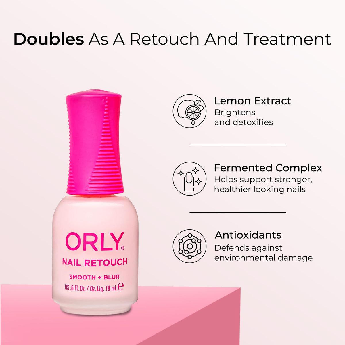 Orly ingredient label highlighting fermented actives and brightening lemon extract