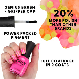 Orly That’s Hot swatch on model hand showing vivid neon pink and glossy shine