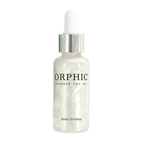 Orphic Shimmer bottle front view showing compact travel-friendly packaging and glow