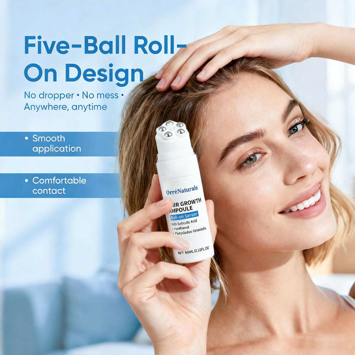 ORRÉNATURALS application on scalp in use demonstrating targeted hydration and comfort