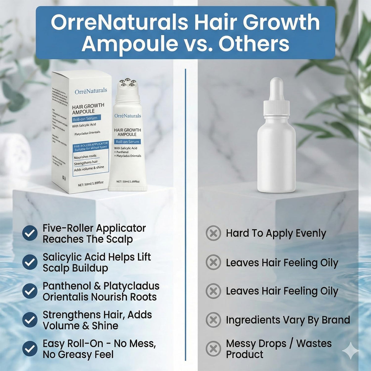 ORRÉNATURALS size comparison in hand showing portable 50ml convenience