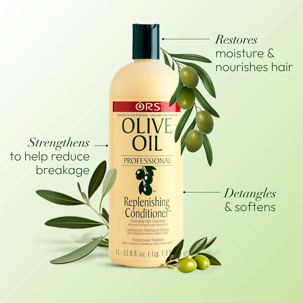 ORS after-rinse hair close-up displaying shine and smoother-looking strands