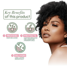 ORS Curlshow ingredient collage highlighting collagen and avocado oil for strengthening