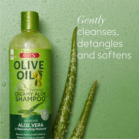 ORS shampoo being applied to wet hair demonstrating gentle detangling