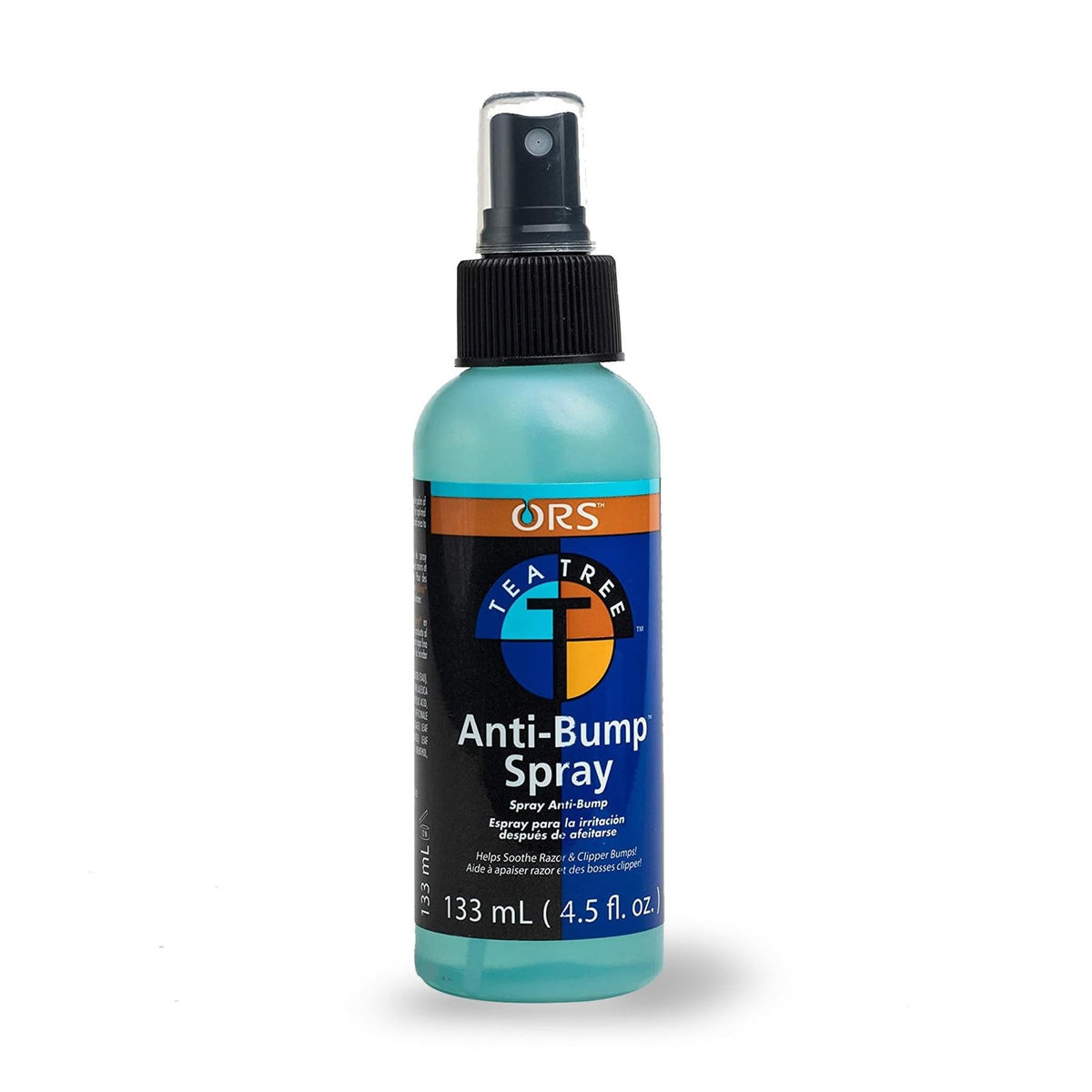 ORS tea tree anti bump spray front packaging shows label and bottle benefit