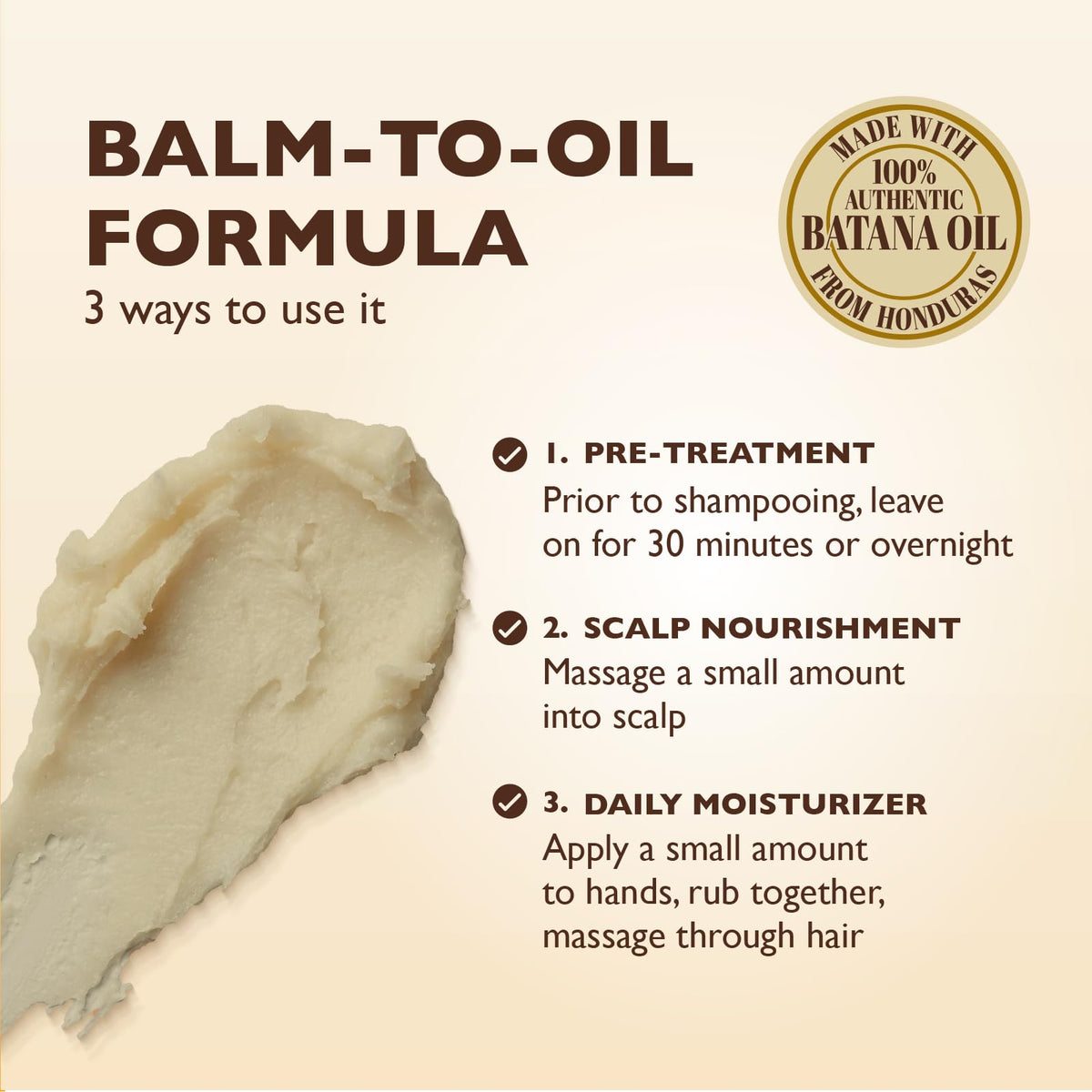 ORS balm texture close-up melting to oil to show rich conditioning benefit