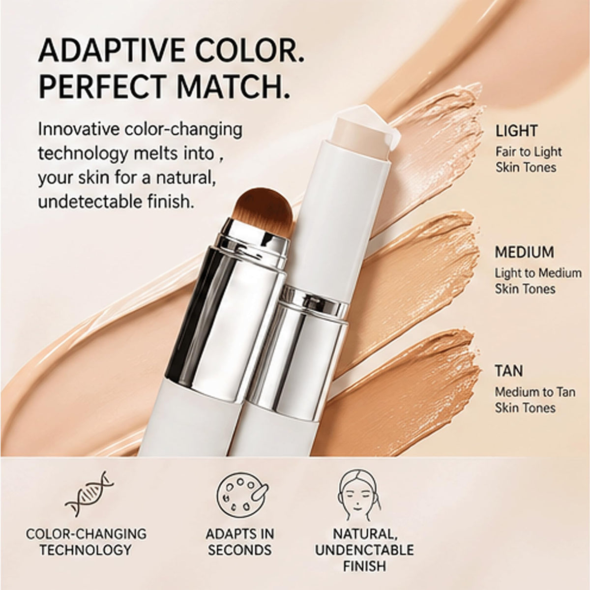 Orvyla Beauty blending on skin closeup showing adaptive shade match and dewy finish