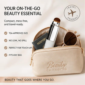 Orvyla Beauty lifestyle bag shot showing the stick in a purse for on-the-go coverage