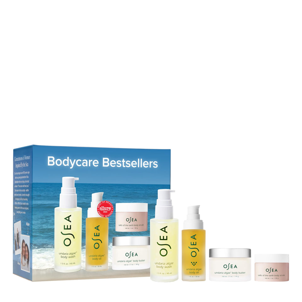 OSEA travel set front packaging showing all four minis for convenient routines