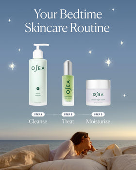 OSEA being applied to cheek demonstrating overnight smoothing benefit