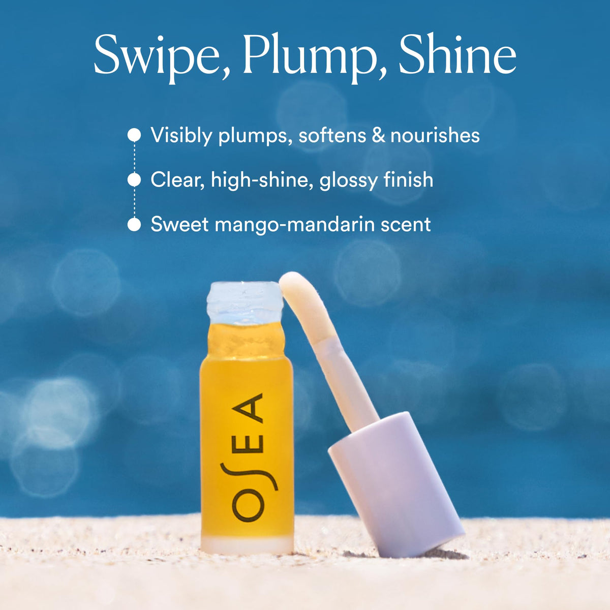 OSEA lip oil texture swirl highlighting non-sticky, hydrating formula benefit