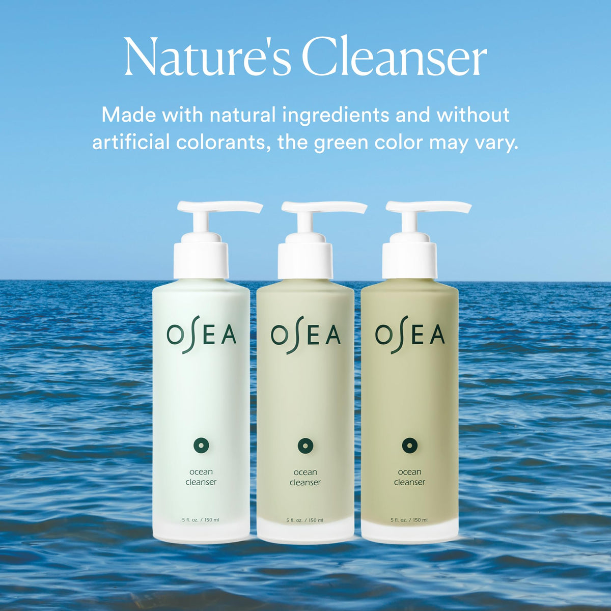 OSEA Ocean Cleanser seaweed and minerals display emphasizing nourishing ingredient benefits
