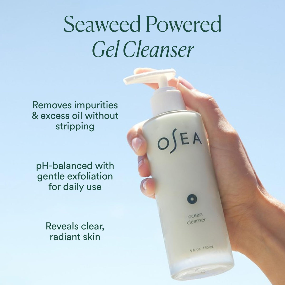 OSEA Ocean Cleanser gel texture close-up highlighting smooth hydrating consistency