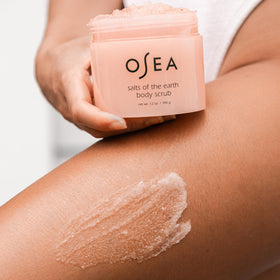OSEA close-up texture of pink Himalayan salt scrub revealing exfoliating crystals and smooth finish