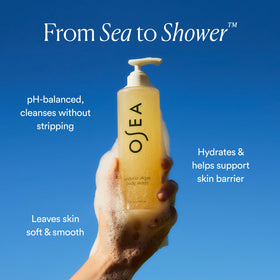 OSEA label close-up on pump highlighting ingredient transparency benefit