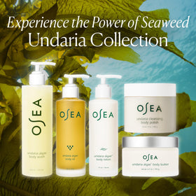 OSEA bottle styled on bathroom shelf for a clean, spa-like routine benefit