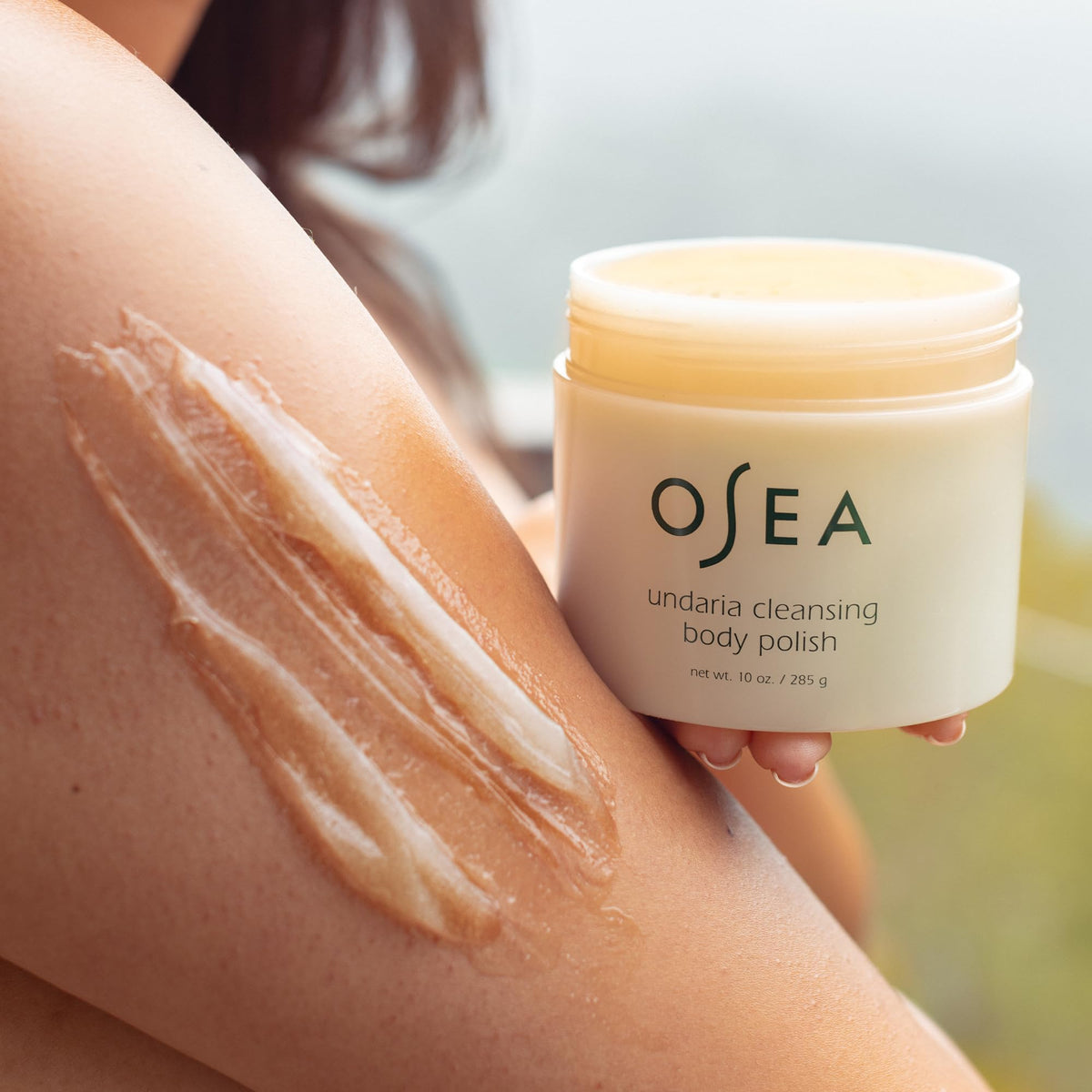 OSEA open jar showing creamy emulsified polish ready to nourish skin