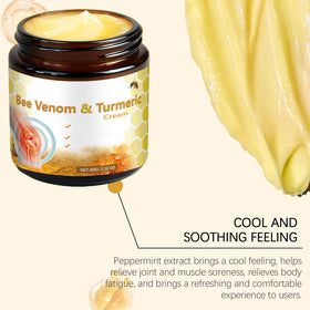 OSFRIAGE turmeric and bee imagery, highlighting natural ingredient focus