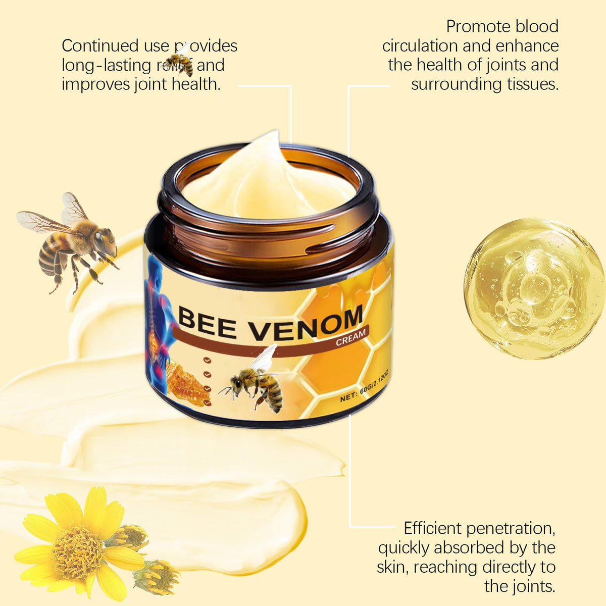 OSFRIAGE ingredient label showing bee venom, glucosamine, MSM clarity