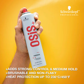OSiS+ close-up nozzle demonstrating fine mist for even, buildable hold