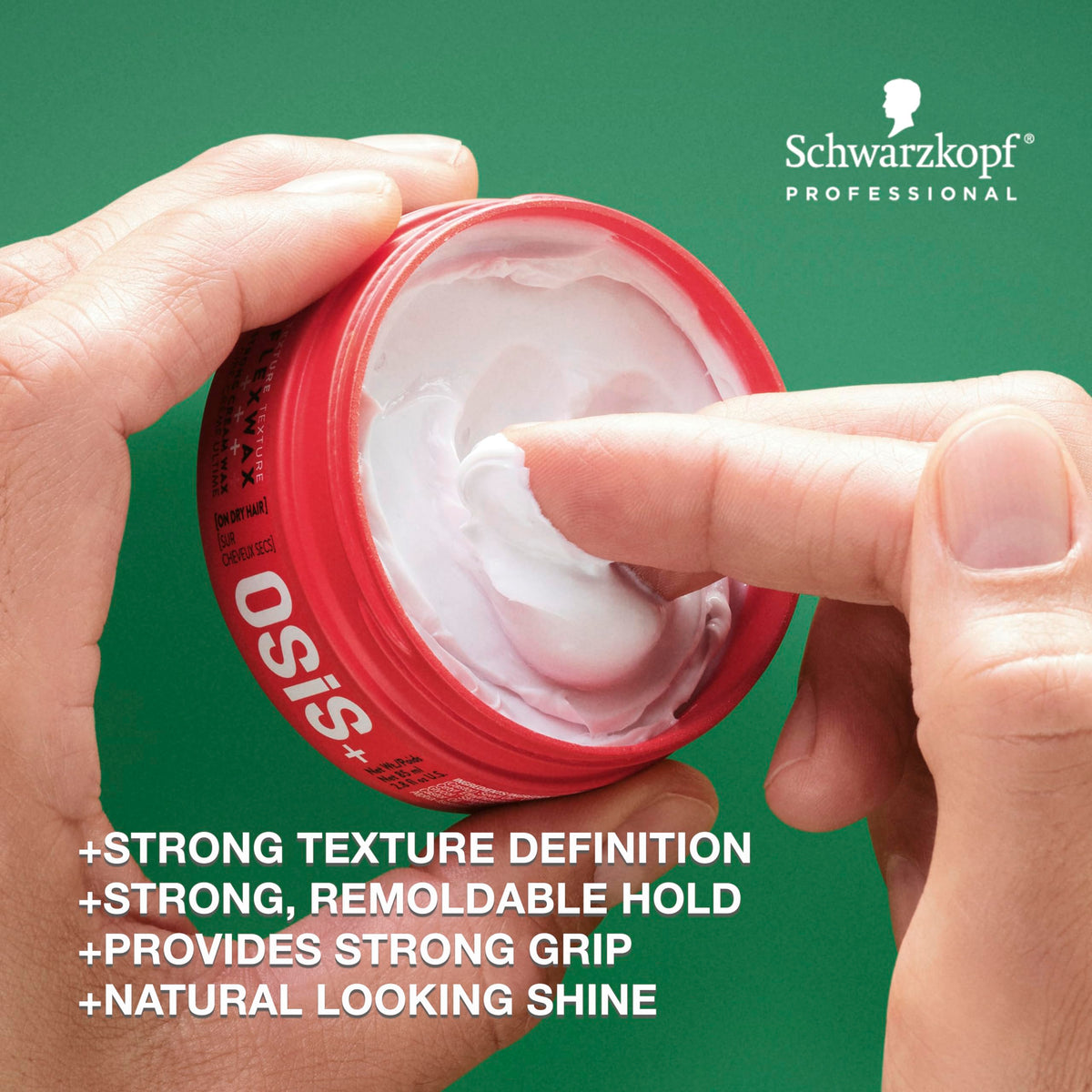 OSiS+ flexwax on fingers demonstrating effortless application