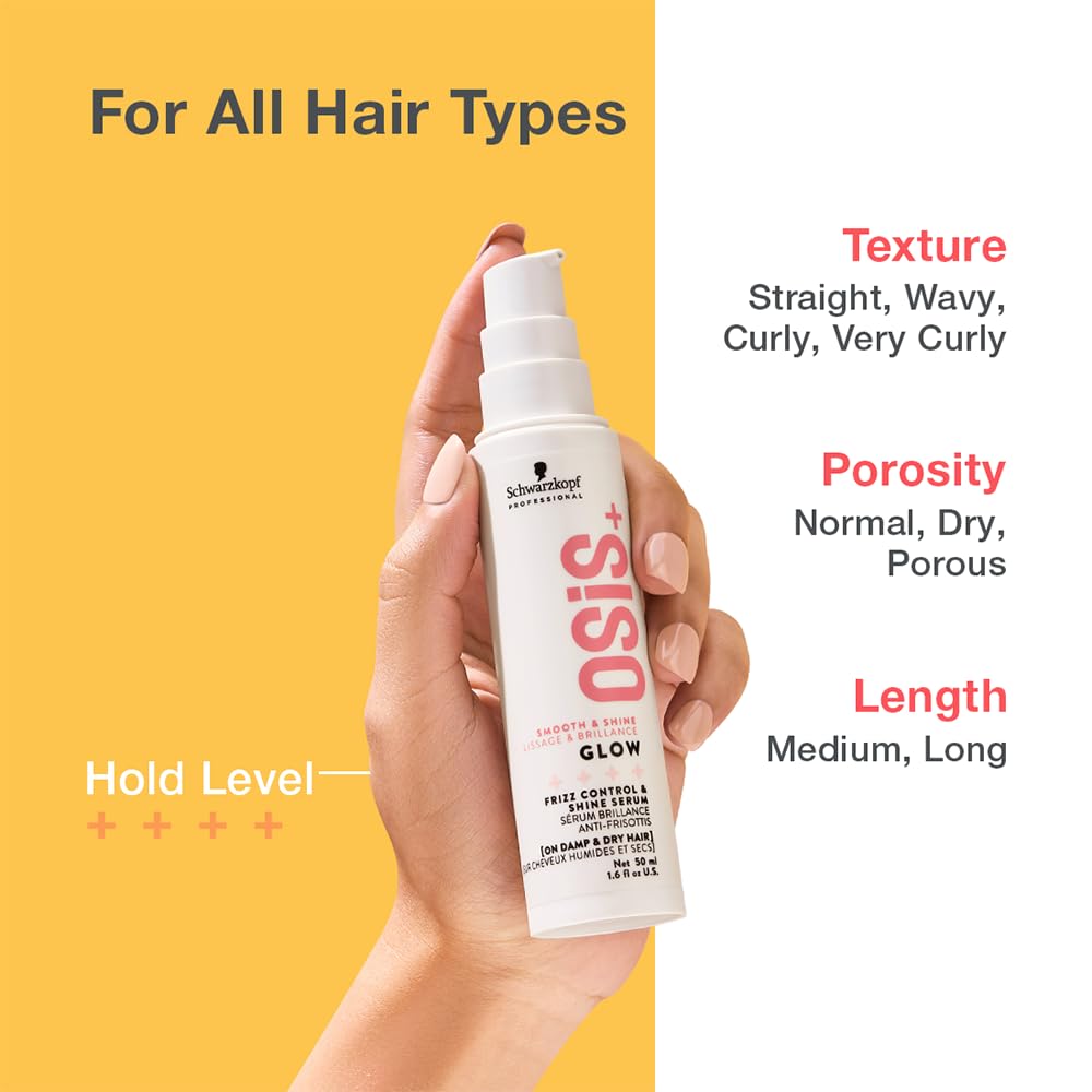 OSiS+ Glow next to hand for scale showing travel-friendly 1.69 oz convenience