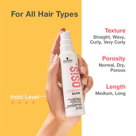 OSiS+ Glow next to hand for scale showing travel-friendly 1.69 oz convenience