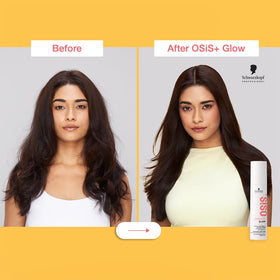 OSiS+ Glow stylist applying serum in salon for instant frizz control benefit