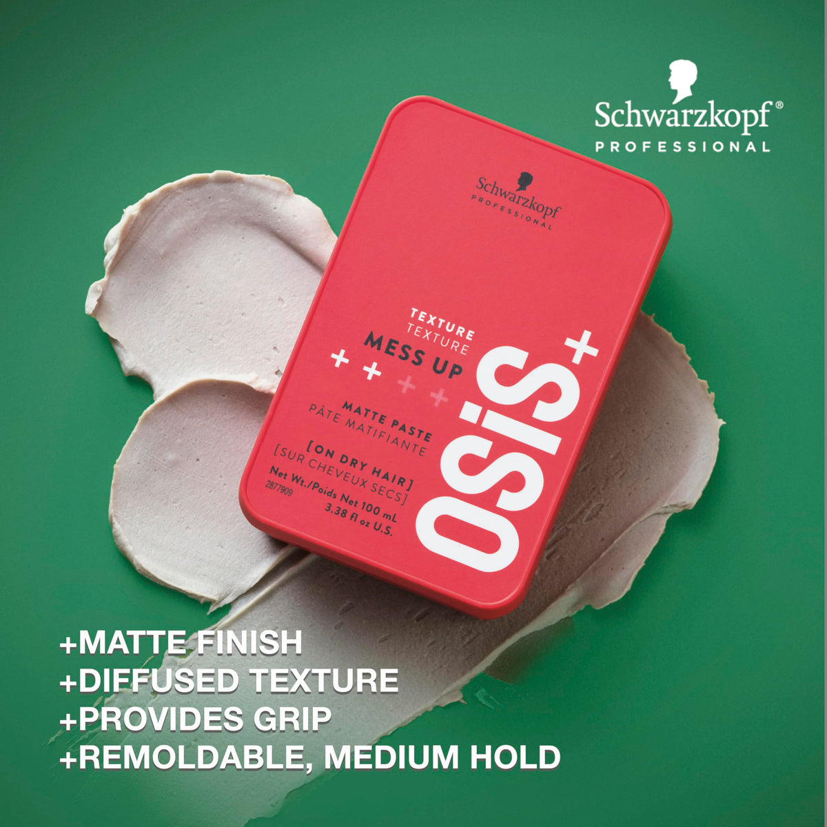 OSiS+ paste texture close-up highlighting matte, dry styling feel