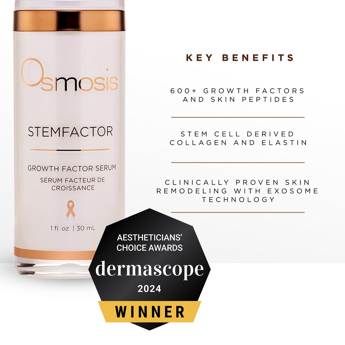 OSMOSIS StemFactor dropper dispensing a drop of serum to control precise application and reduce waste