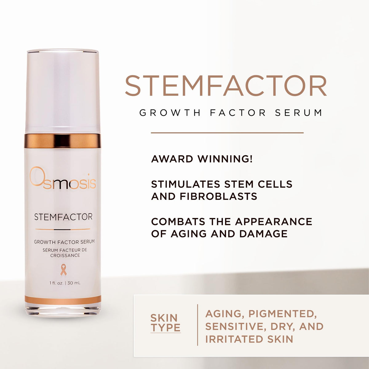 OSMOSIS StemFactor texture close-up demonstrating lightweight serum and quick absorption benefit
