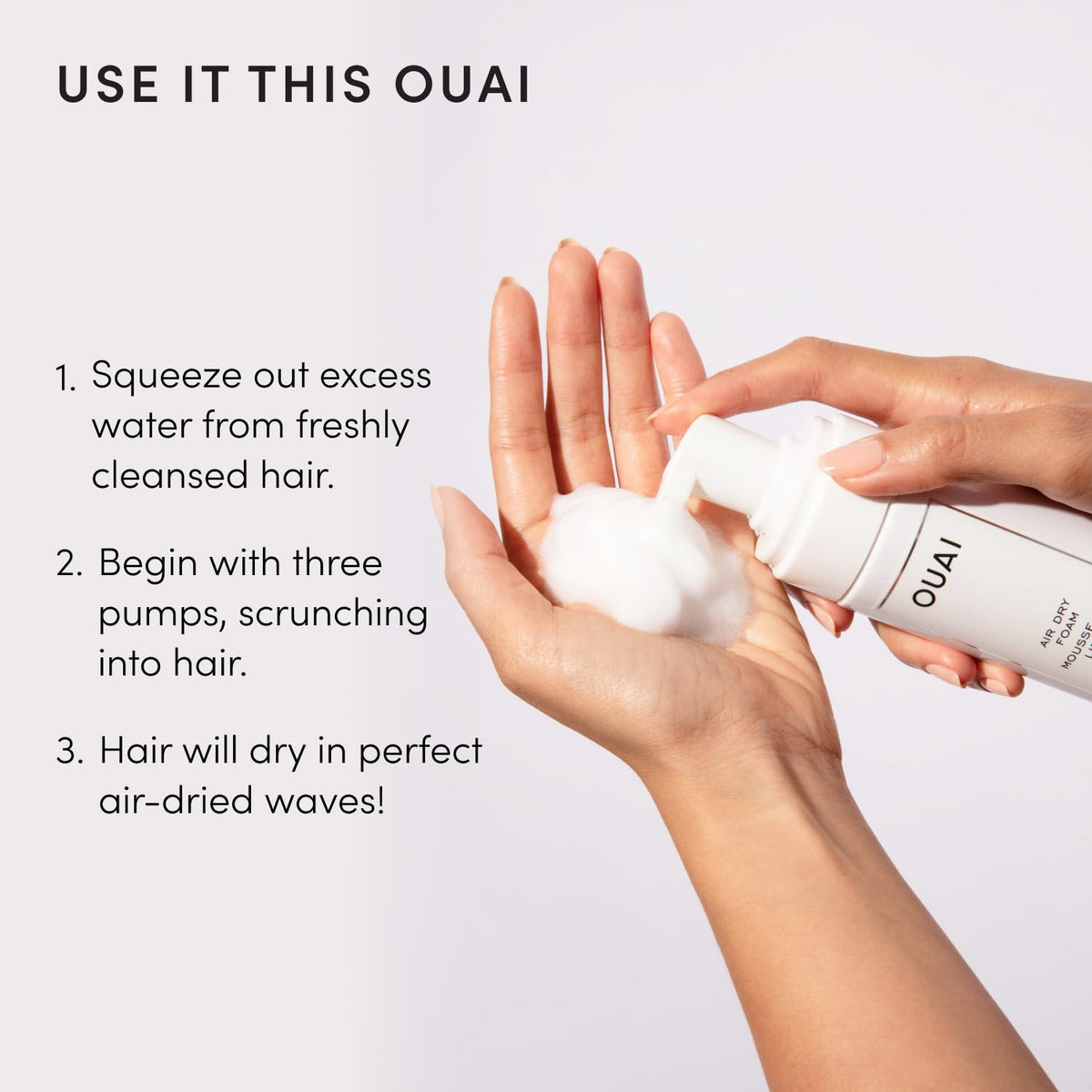 OUAI before and after showing reduced frizz and defined beachy waves