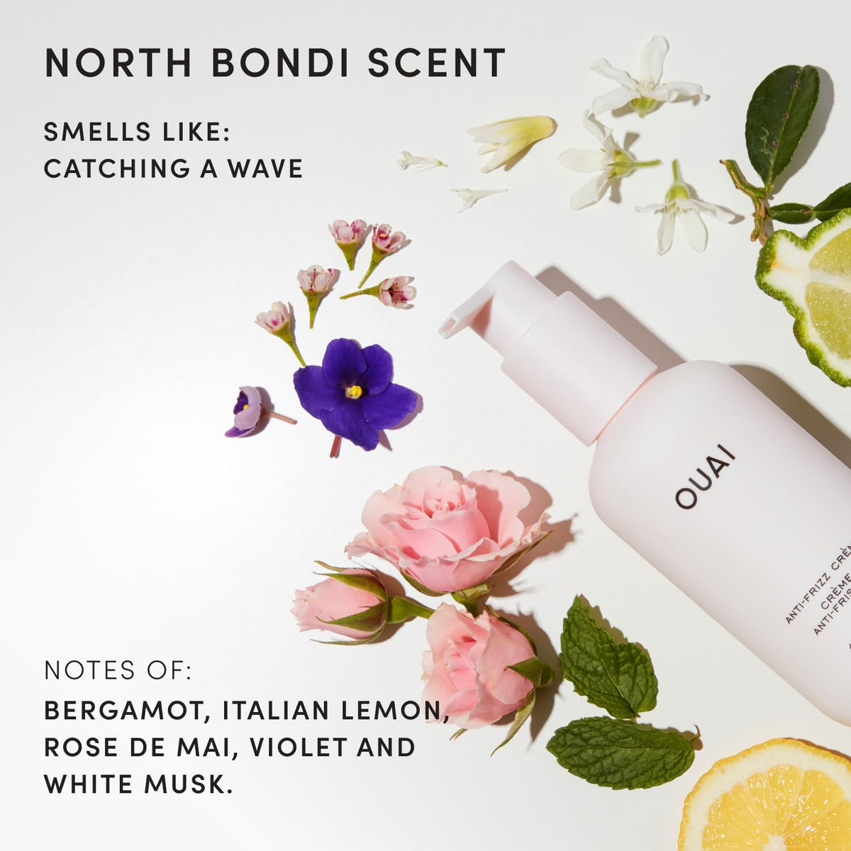 OUAI before and after images showing reduced frizz and smoother hair