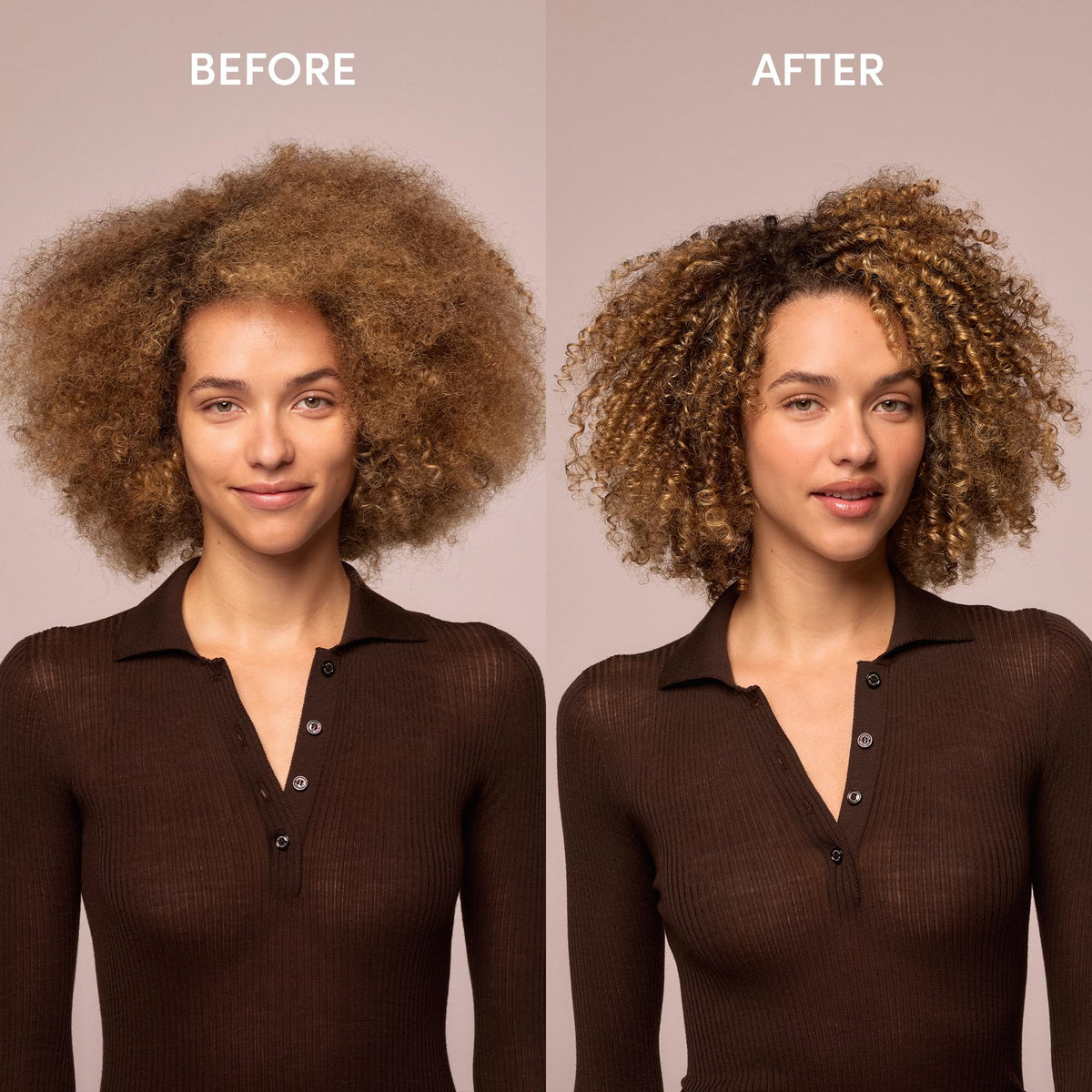 OUAI applying bond repair balm from mid-length to ends to rebuild strands