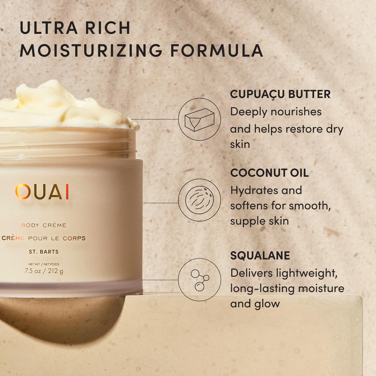 Person applying OUAI body cream to arm demonstrating smooth spreadability