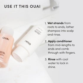 OUAI bathroom styling display with set on shelf suggesting shelf-ready design