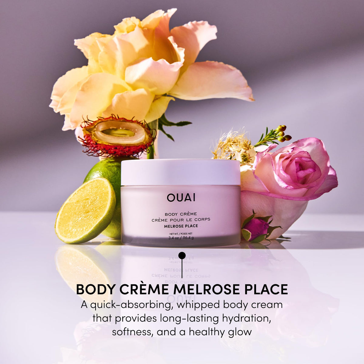 OUAI body cream on hand demonstrating quick-absorbing hydration benefit