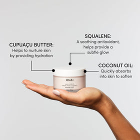 OUAI jar open with cream visible showing travel-friendly portioning benefit