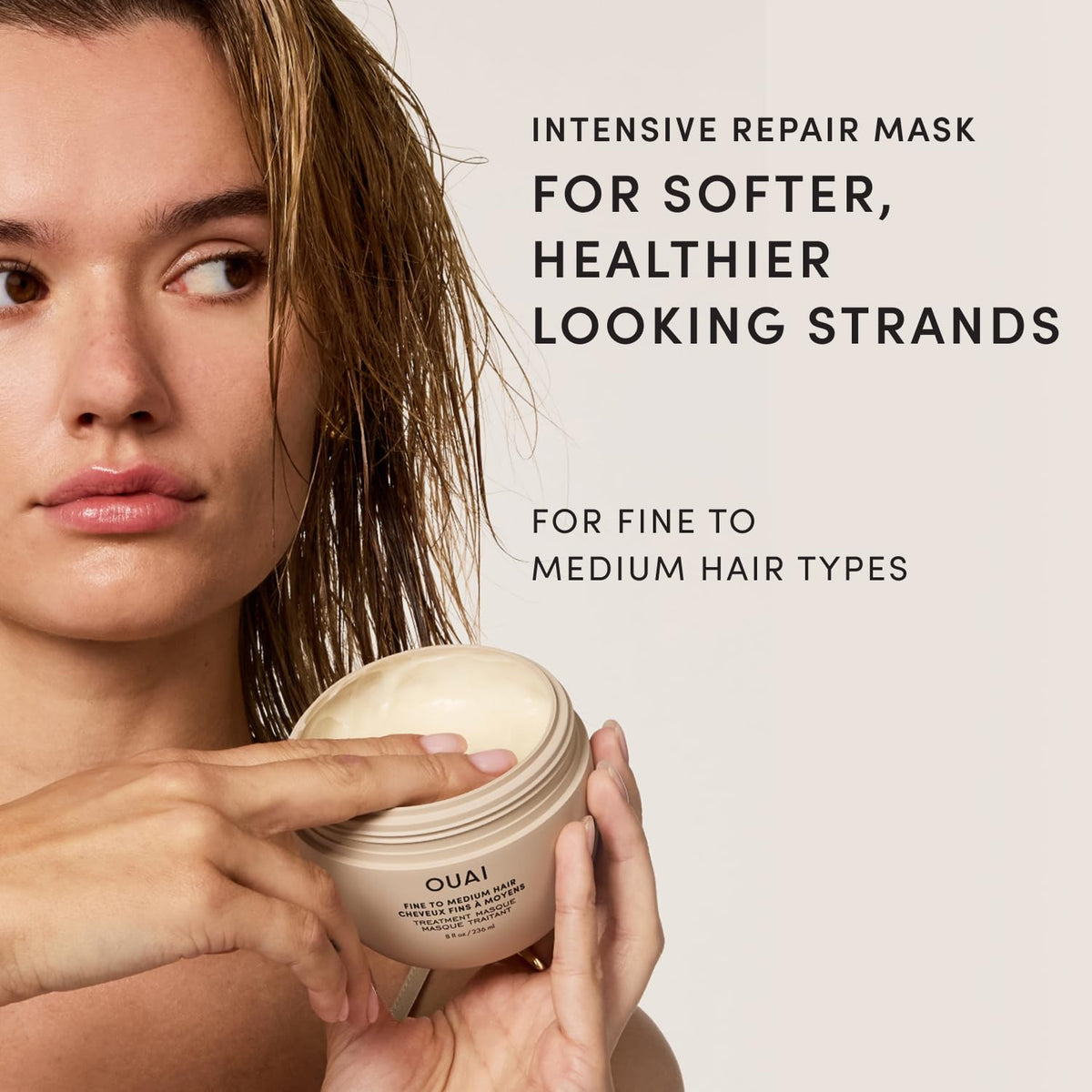 OUAI cream texture closeup highlighting lightweight moisturizing finish