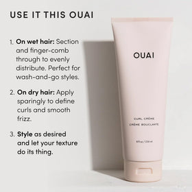 OUAI curl cream used while diffusing hair showing faster drying and lift
