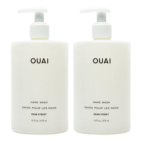 OUAI Dean Street full-size bottle front view showing label and sleek design benefit: clear product ID