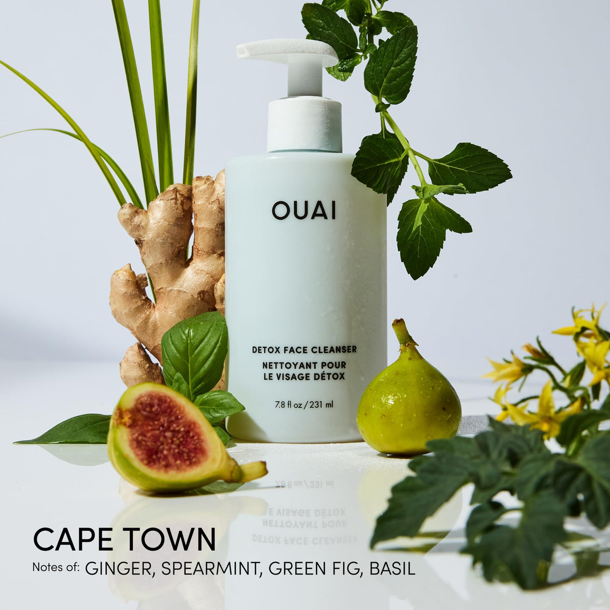OUAI bottle label detail highlighting active ingredients and clear product information